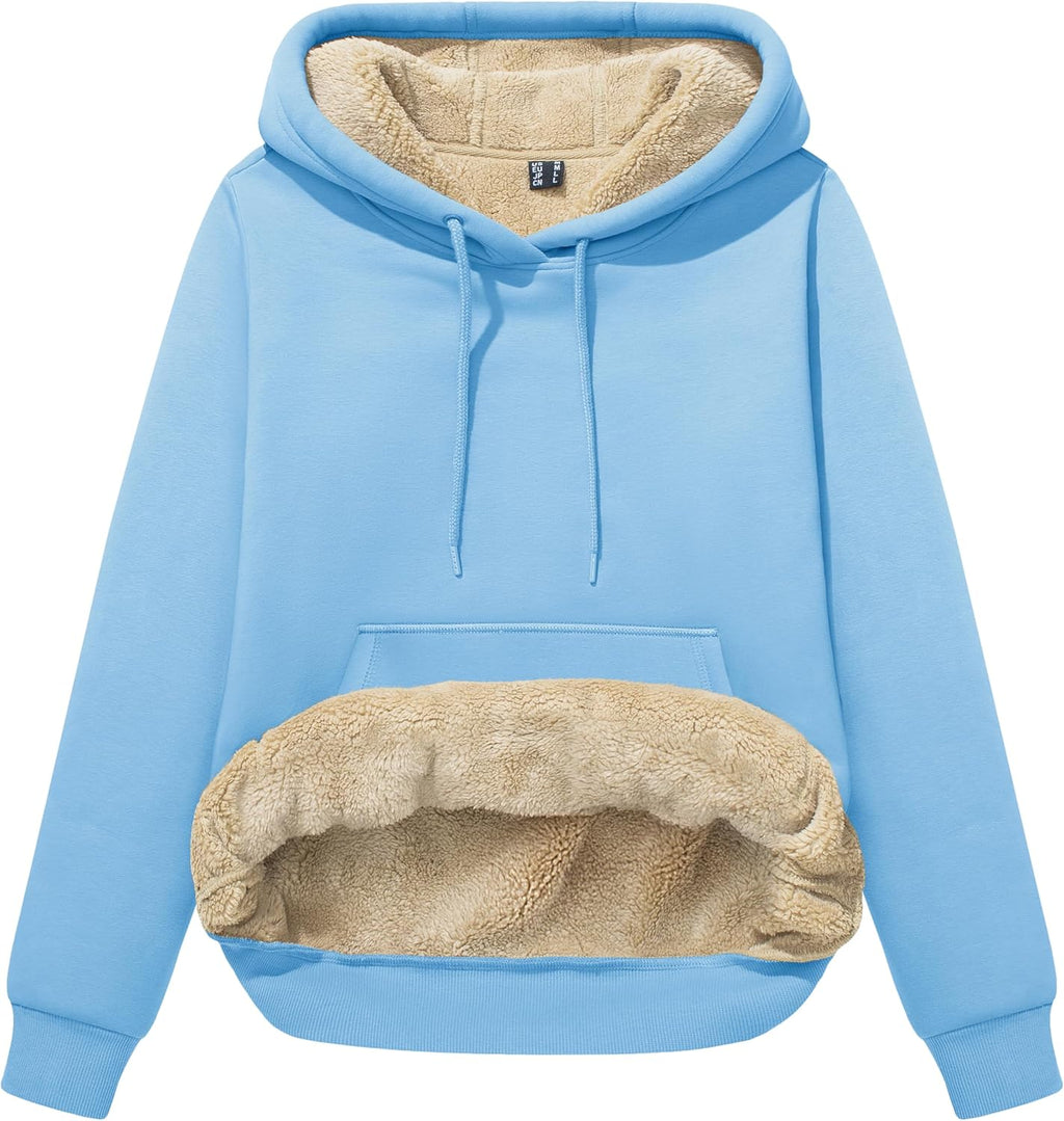 MAGCOMSEN Women's Hoodies Thick Fleece Lined Hooded Sweatshirt Warm Sherpa Lined Heavyweight Pullover with Pocket