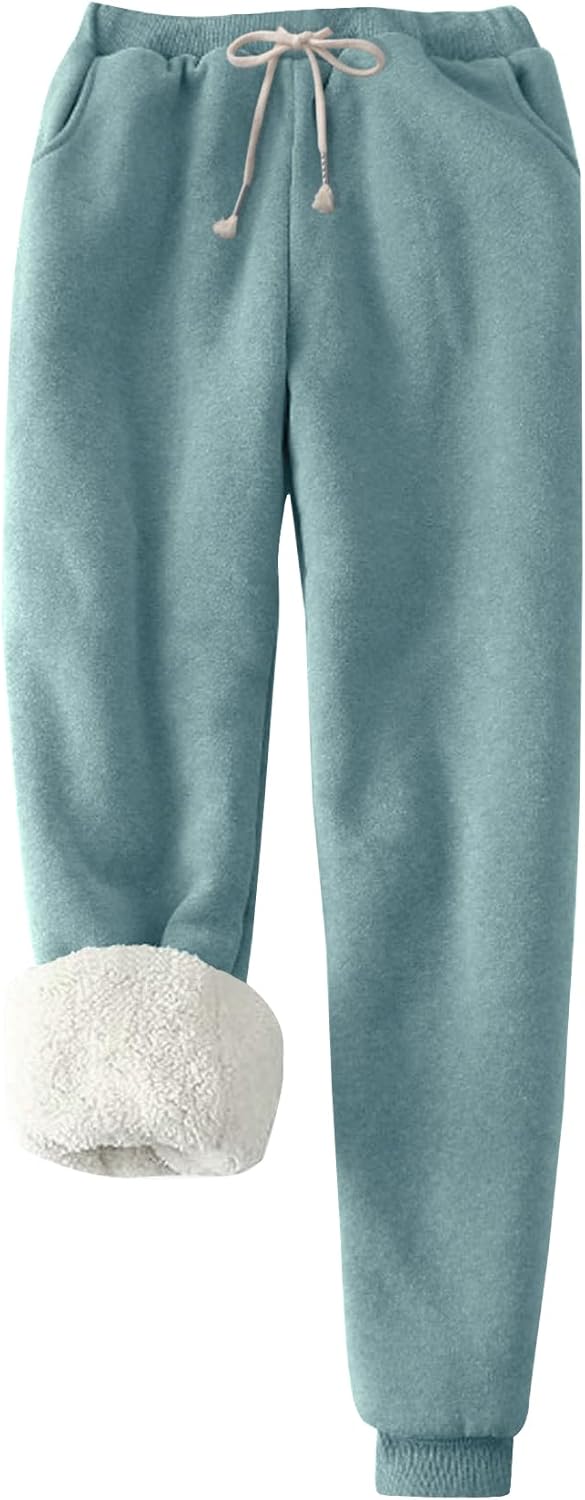 Flygo Women's Winter Warm Fleece Joggers Pants Sherpa Lined Athletic Active Sweatpants