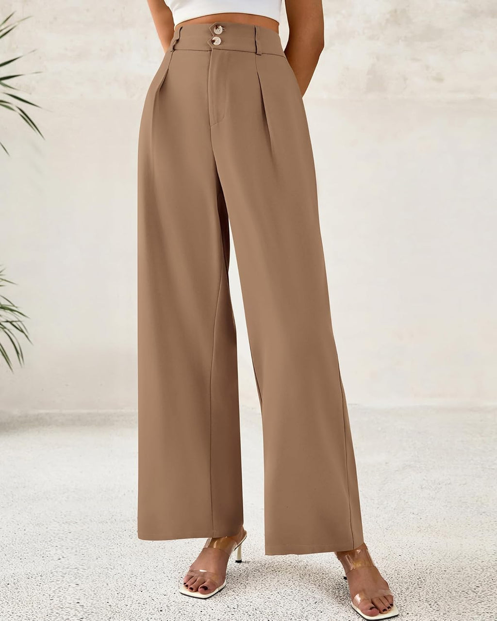 BTFBM Women Wide Leg Dress Pants 2025 High Waisted Button Pleated Business Casual Trousers Office Work Palazzo Pants