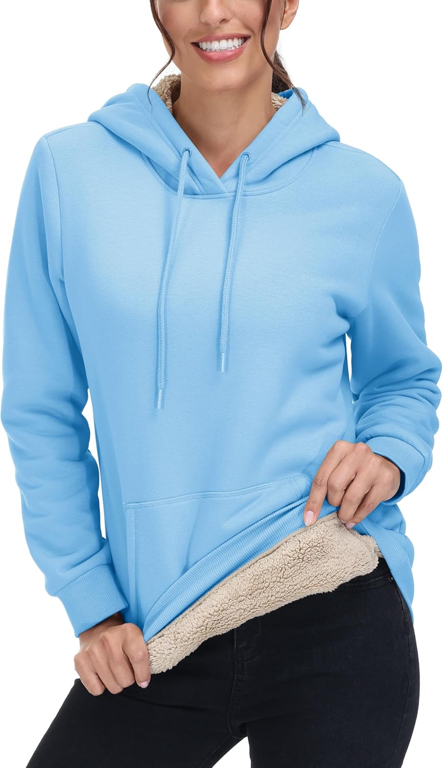 MAGCOMSEN Women's Hoodies Thick Fleece Lined Hooded Sweatshirt Warm Sherpa Lined Heavyweight Pullover with Pocket