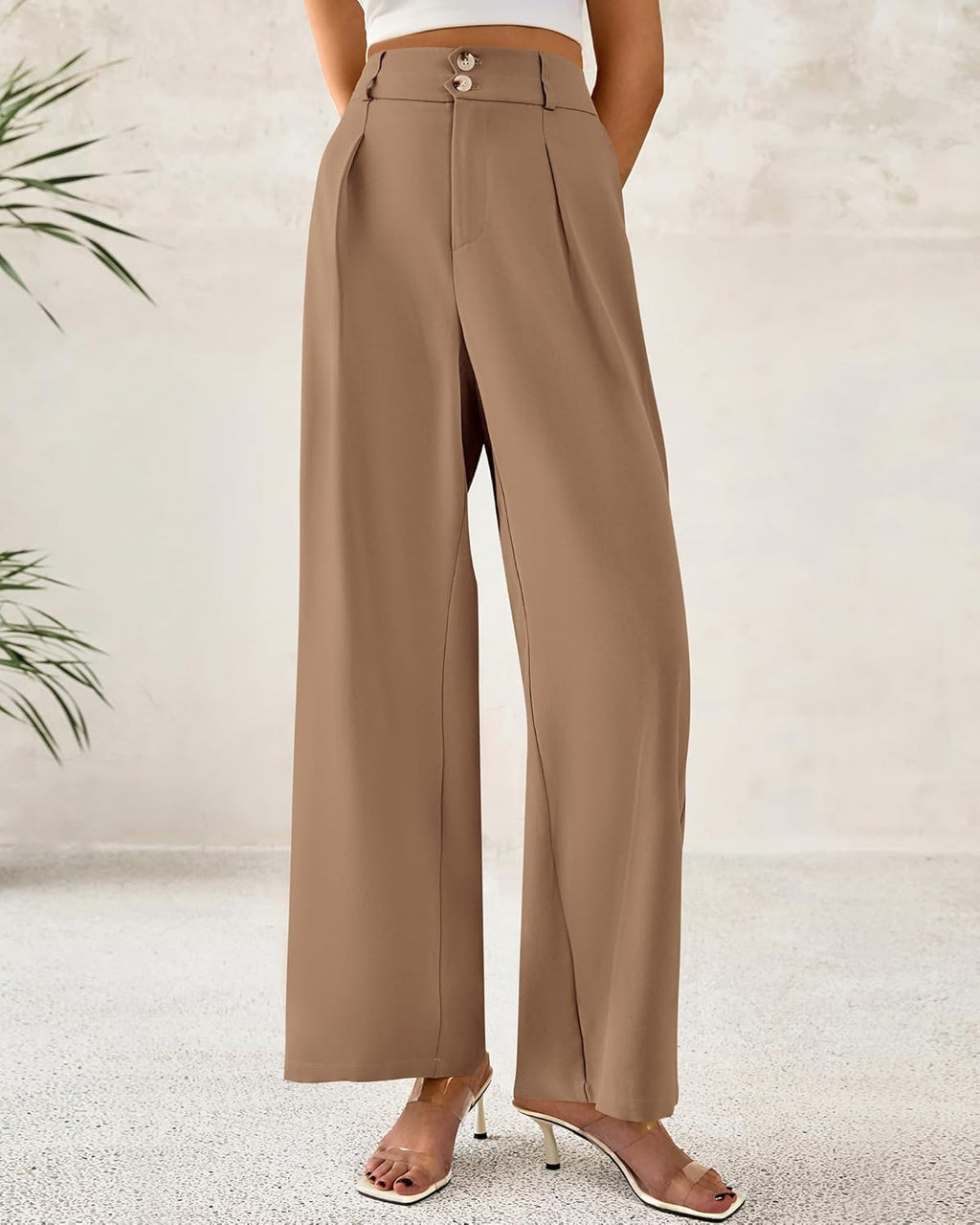 BTFBM Women Wide Leg Dress Pants 2025 High Waisted Button Pleated Business Casual Trousers Office Work Palazzo Pants