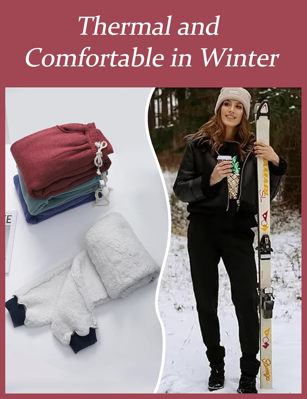 Flygo Women's Winter Warm Fleece Joggers Pants Sherpa Lined Athletic Active Sweatpants