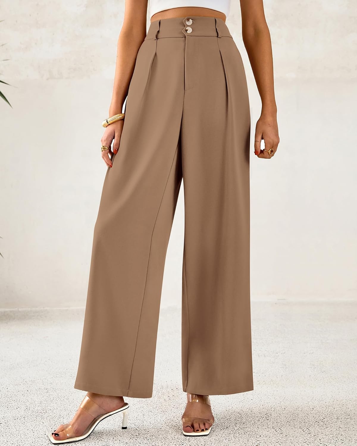 BTFBM Women Wide Leg Dress Pants 2025 High Waisted Button Pleated Business Casual Trousers Office Work Palazzo Pants